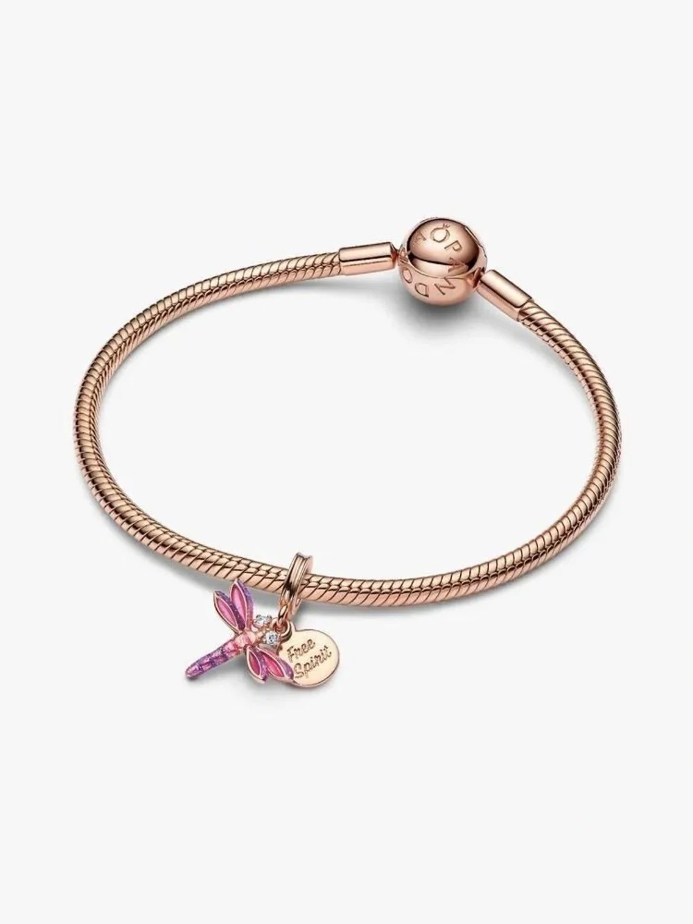 Pandora Rose Gold Bracelet with Pink Dragonfly Charm